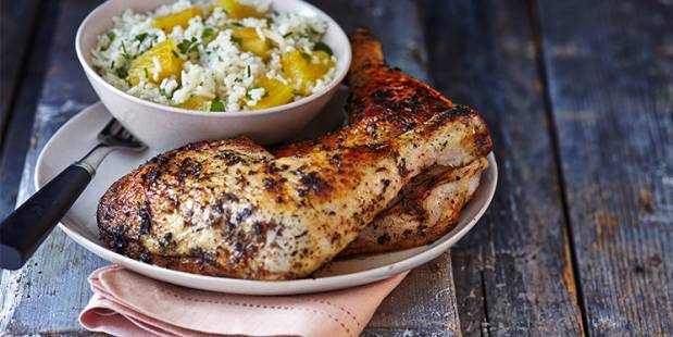 Cajun blackened BBQ chicken with pineapple and herb rice