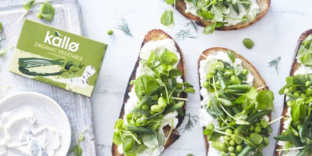 Ricotta and spring vegetable tartines